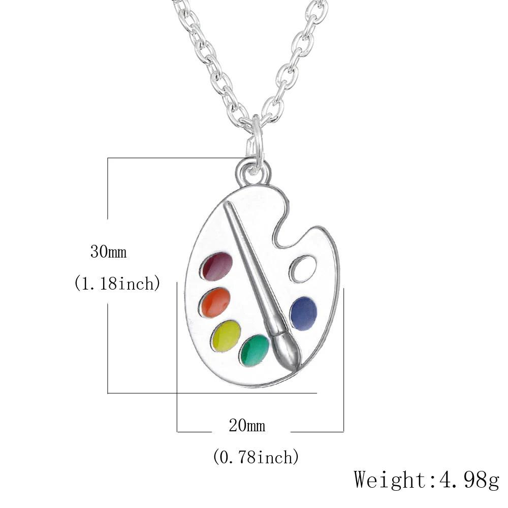 Women's Enamel Artist's Palette & Paint Brush Pendant Necklace - Lovez Aqua© - 50cm Chain Necklace