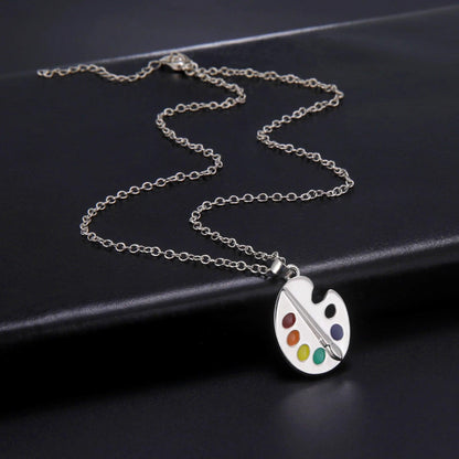 Women's Enamel Artist's Palette & Paint Brush Pendant Necklace - Lovez Aqua© - 