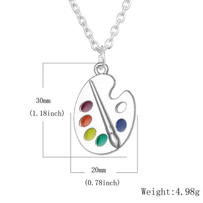 Women's Enamel Artist's Palette & Paint Brush Pendant Necklace - Lovez Aqua© - 