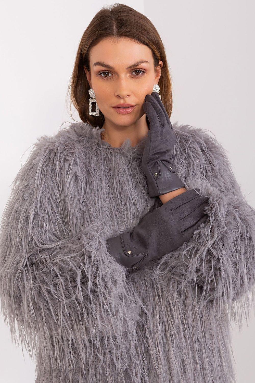 Women’s Gray Leather Touchscreen Compatible Winter Gloves - Lovez Aqua© - L/XL
