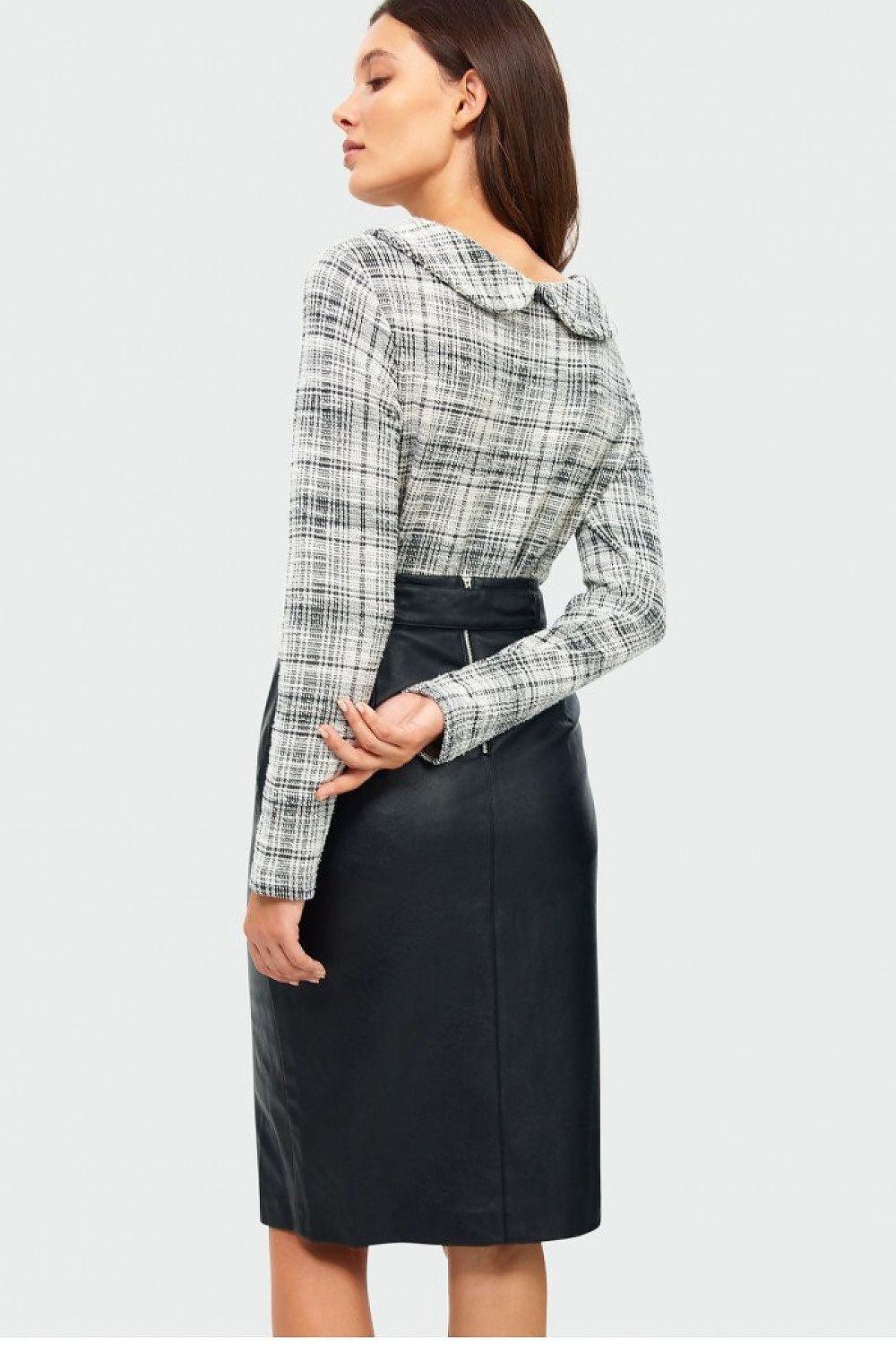 Women's Gray & White Plaid Cowl Neck Checkered Blouse with Long Sleeves - Lovez Aqua© - 
