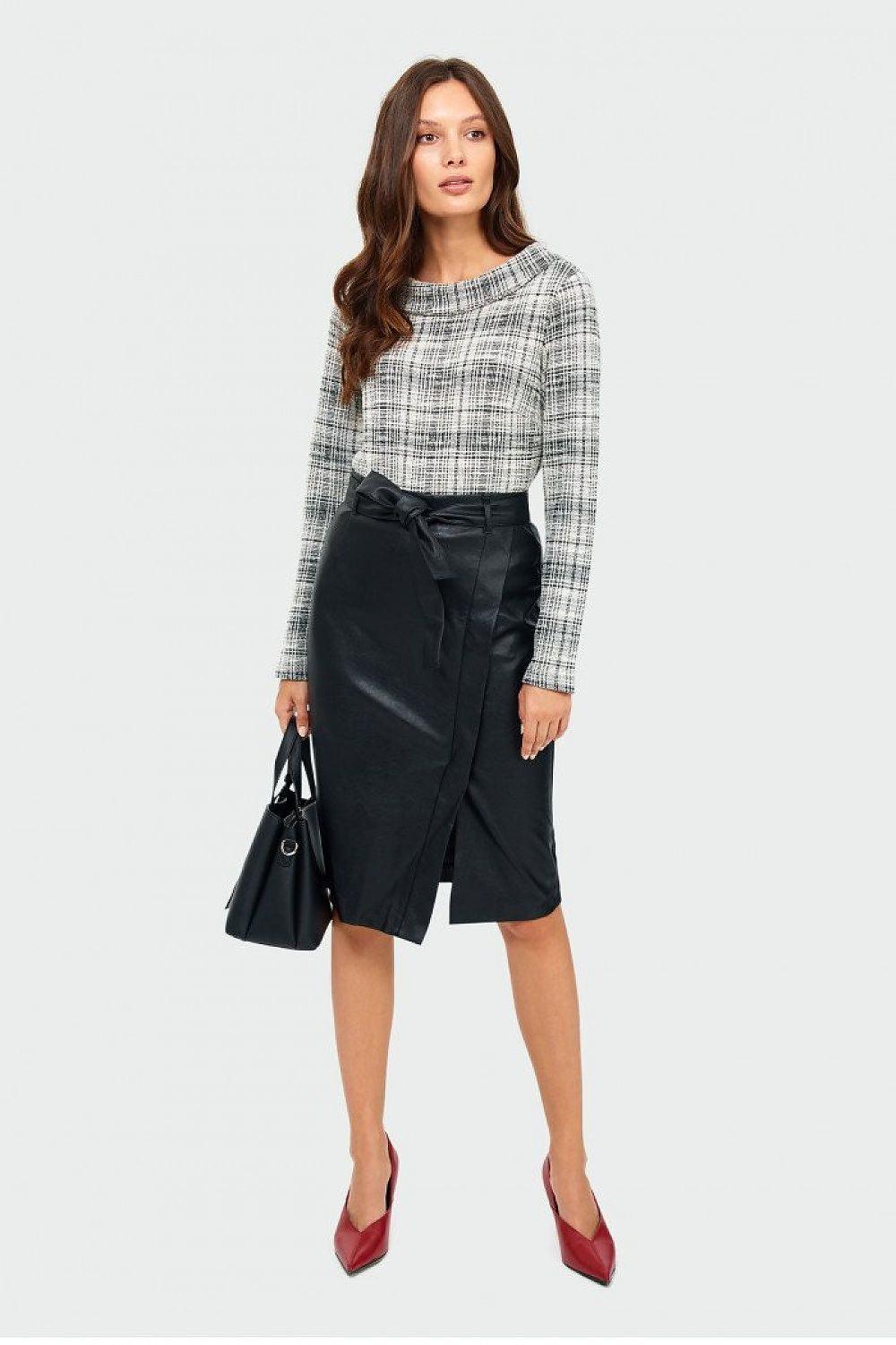 Women's Gray & White Plaid Cowl Neck Checkered Blouse with Long Sleeves - Lovez Aqua© - 
