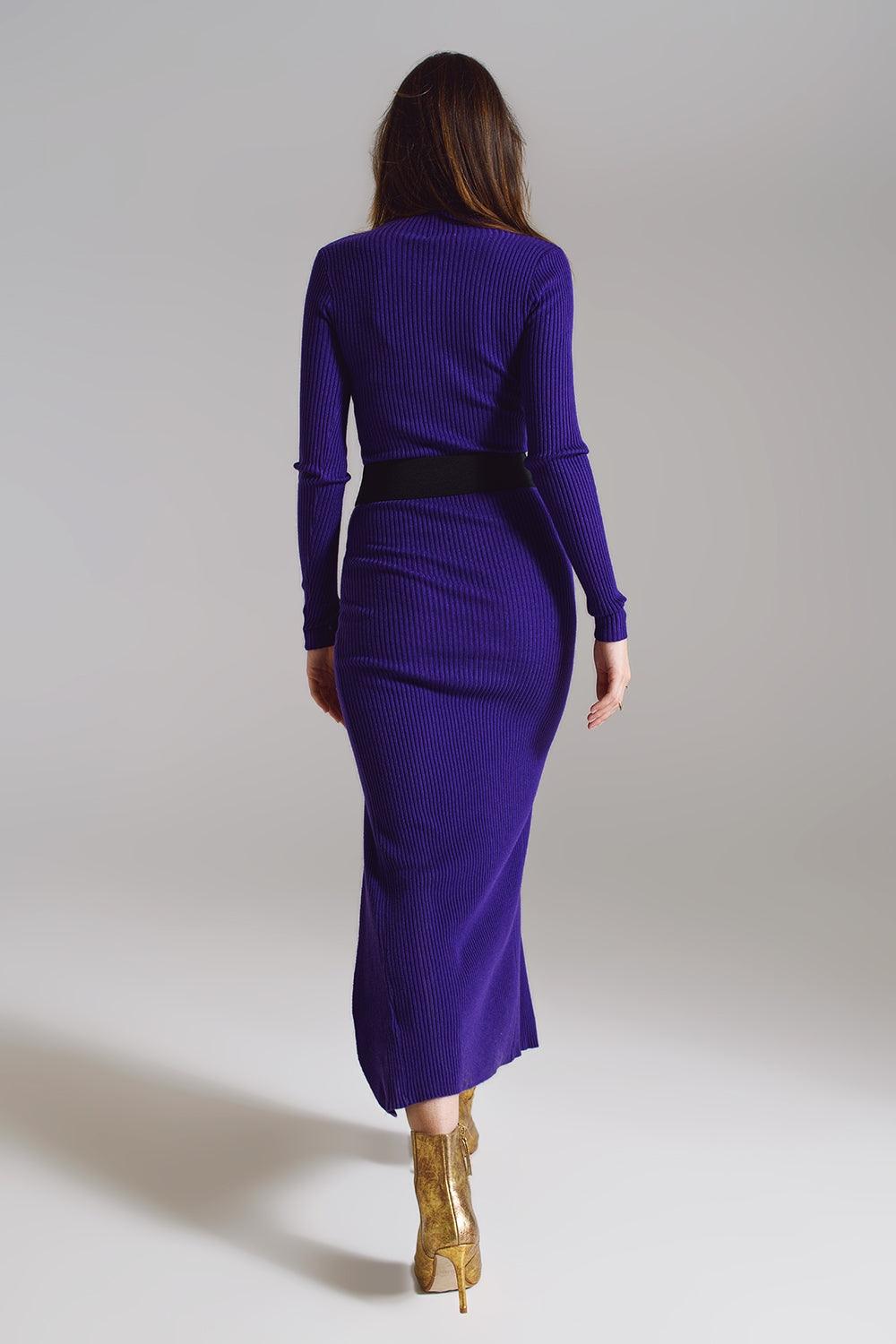 Women's Luxury Dark Purple High Neck Maxi Knitted Dress - Lovez Aqua© - 