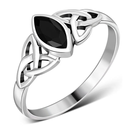 Women's Marquise Cut Black Onyx Stone Celtic Silver Ring - Lovez Aqua© - 