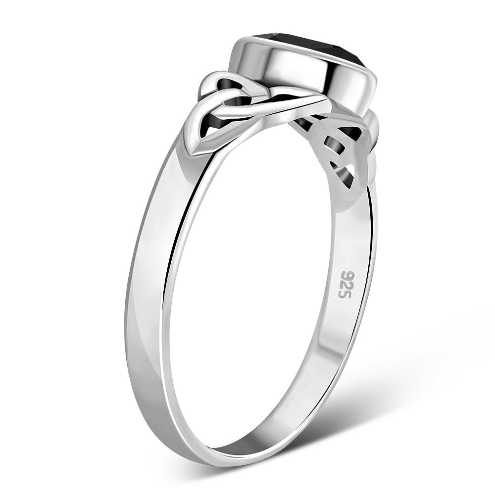 Women's Marquise Cut Black Onyx Stone Celtic Silver Ring - Lovez Aqua© - 