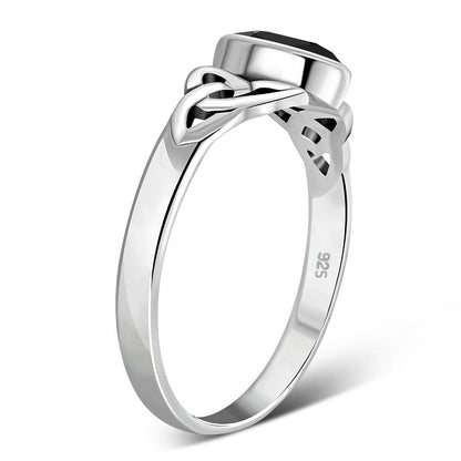Women's Marquise Cut Black Onyx Stone Celtic Silver Ring - Lovez Aqua© - 