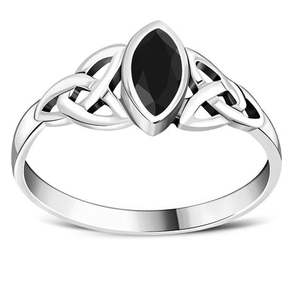 Women's Marquise Cut Black Onyx Stone Celtic Silver Ring - Lovez Aqua© - 