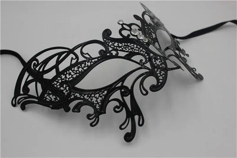 Women's Metal Laser-Cut Butterfly Filigree Venetian Masquerade Mask - Lovez Aqua© - Black