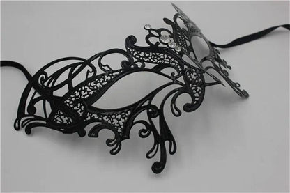 Women's Metal Laser-Cut Butterfly Filigree Venetian Masquerade Mask - Lovez Aqua© - Black