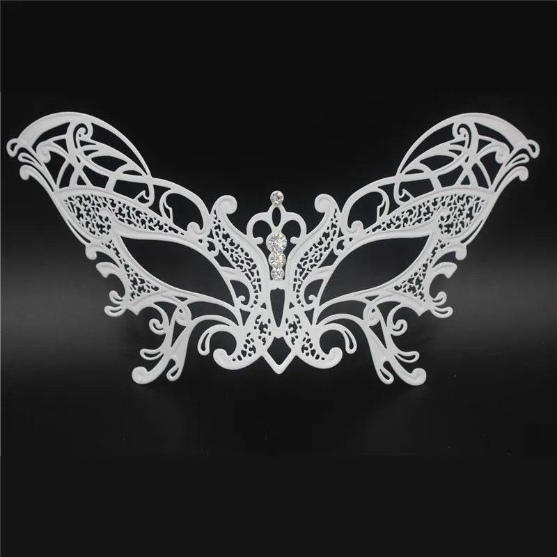 Women's Metal Laser-Cut Butterfly Filigree Venetian Masquerade Mask - Lovez Aqua© - White
