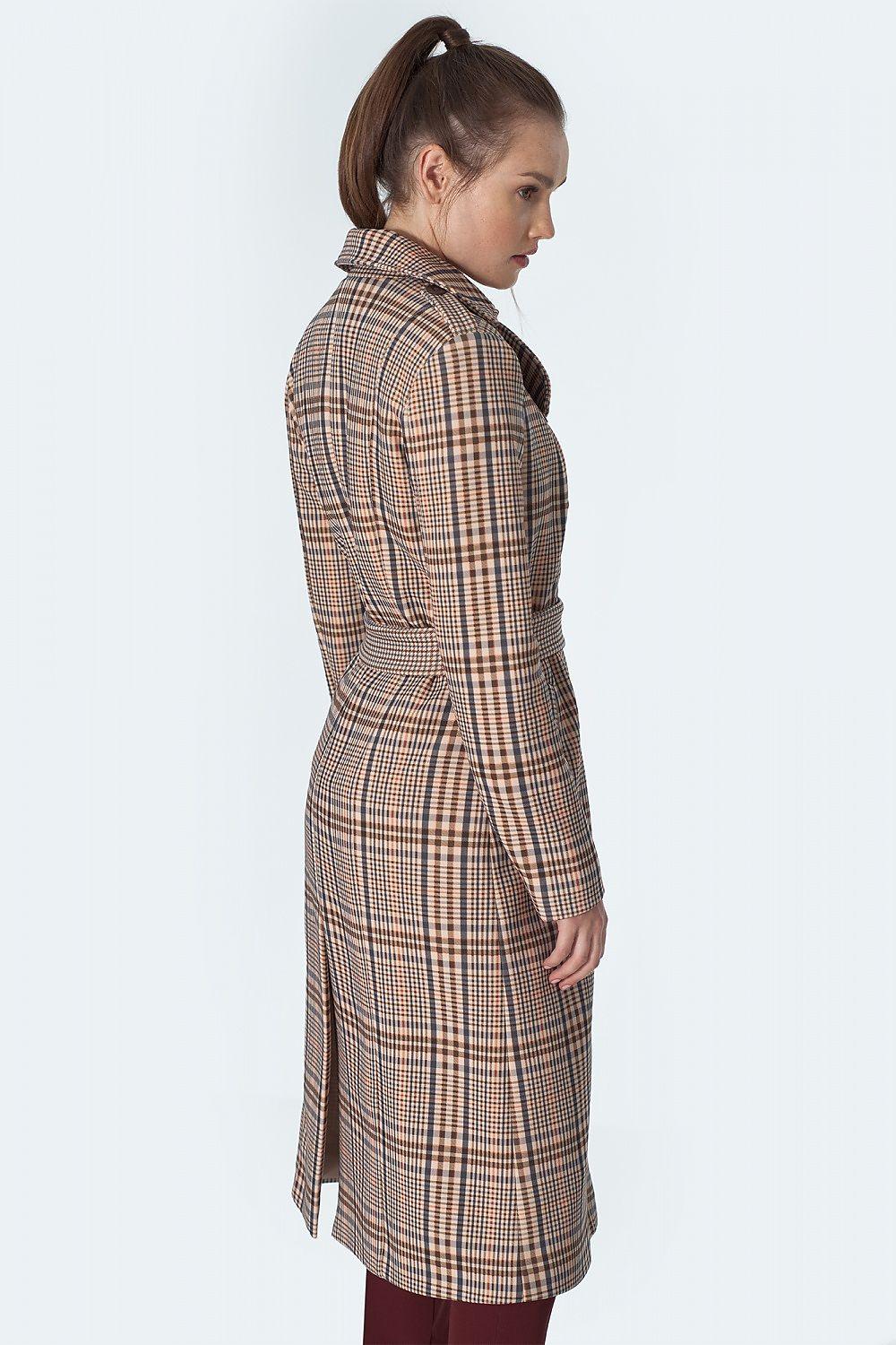 Women’s Plaid Belted Trench Coat with Classic Collar & Button Closure - Lovez Aqua© - 