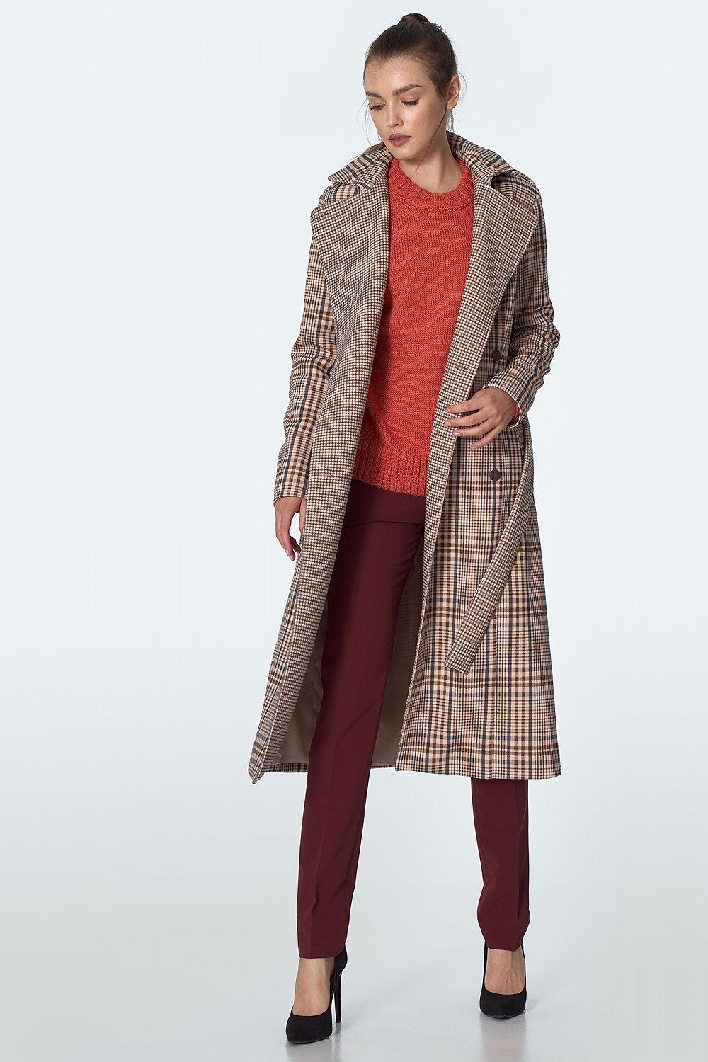 Women’s Plaid Belted Trench Coat with Classic Collar & Button Closure - Lovez Aqua© - 