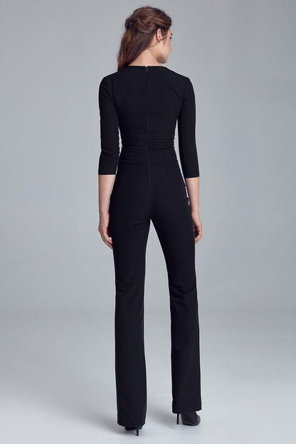Women's Sleek Black Jumpsuit With Keyhole Neckline & Flared Legs - Lovez Aqua© - 