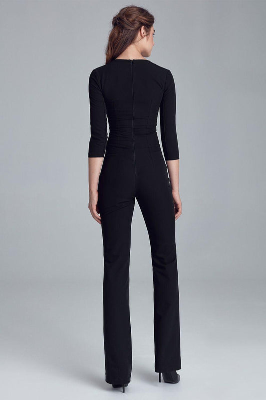 Women's Sleek Black Jumpsuit With Keyhole Neckline & Flared Legs - Lovez Aqua© - 