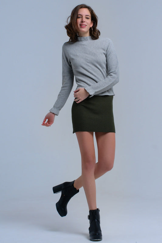 Women's Sleek Gray Sweater With Ruffled Sleeves - Lovez Aqua© - 