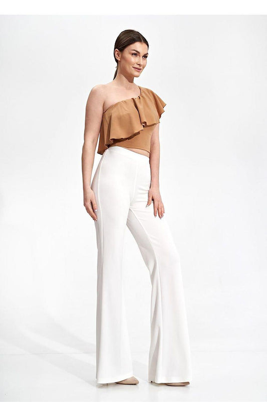 Women's Sleek White Pants With Flared Bottom Hem - Lovez Aqua© - L
