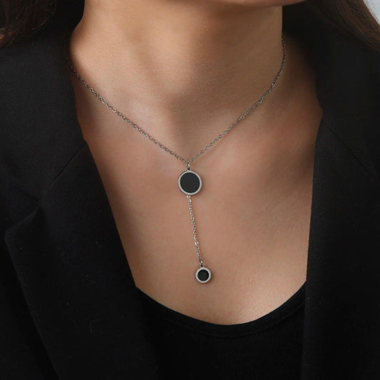 Women's Stainless Steel Minimalist Black Round Double Layer Choker Necklace - Lovez Aqua© - 