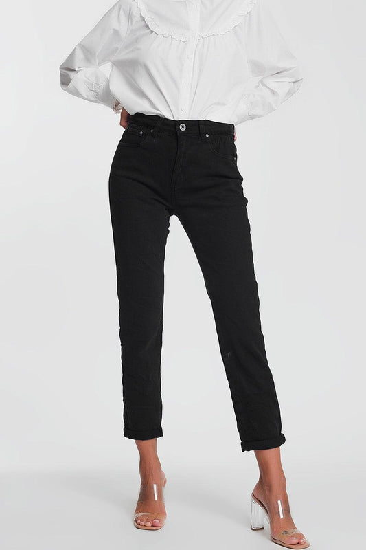Women's Straight Leg High Waisted Black Jeans - Lovez Aqua© - 