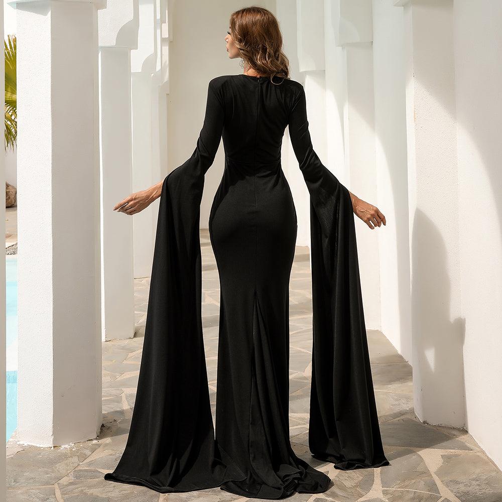 Women's Timeless Cape-Sleeve Gown With Fitted Bodice - Lovez Aqua© - 
