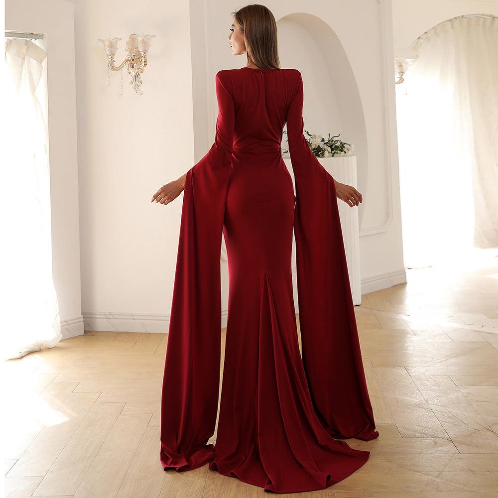 Women's Timeless Cape-Sleeve Gown With Fitted Bodice - Lovez Aqua© - 