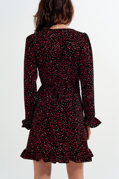 Women's V-Neck Mid Length Heart Print Wrap Dress - Lovez Aqua© - 