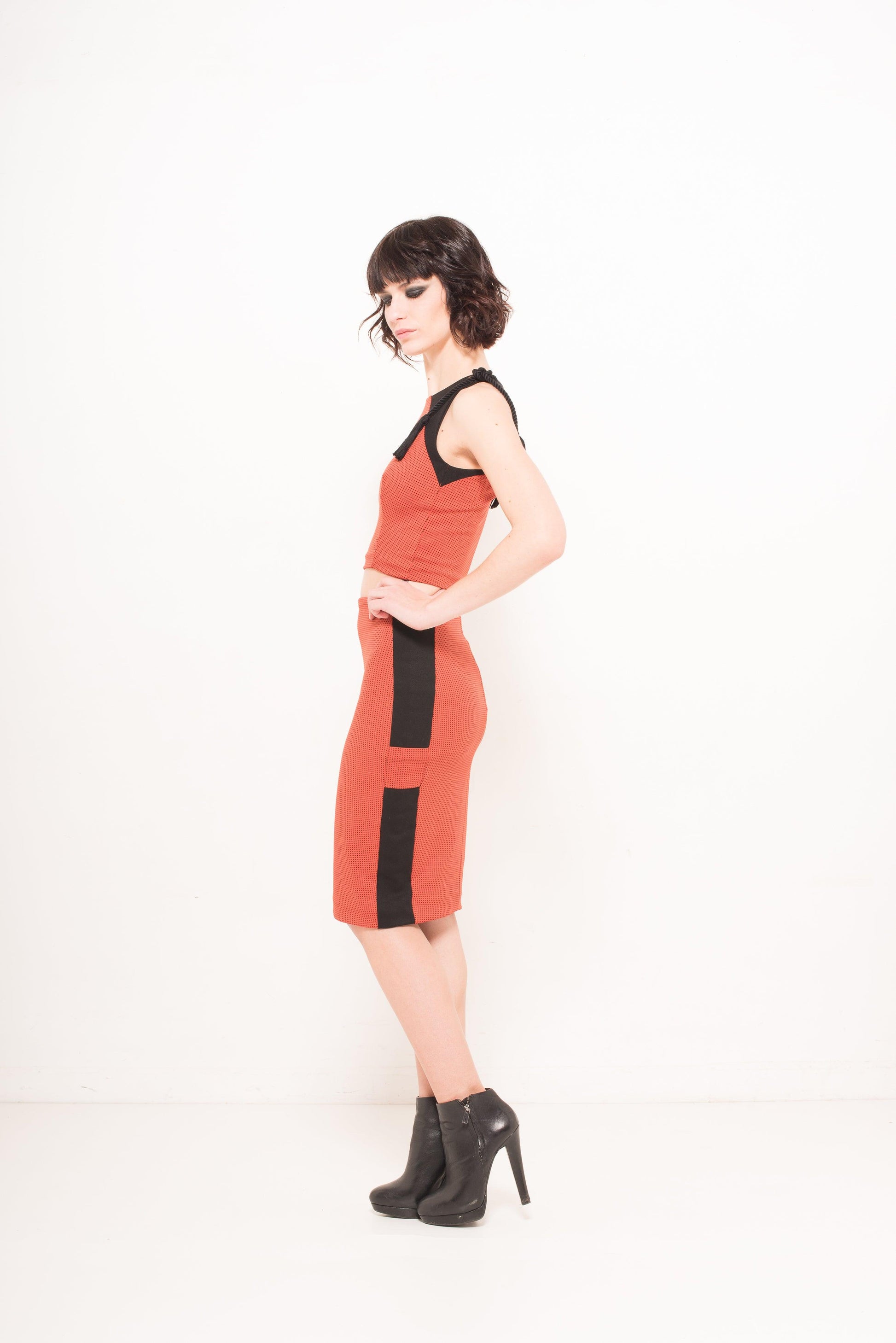 Women's Vibrant Orange & Black Knitted Pencil Skirt - Lovez Aqua© - 