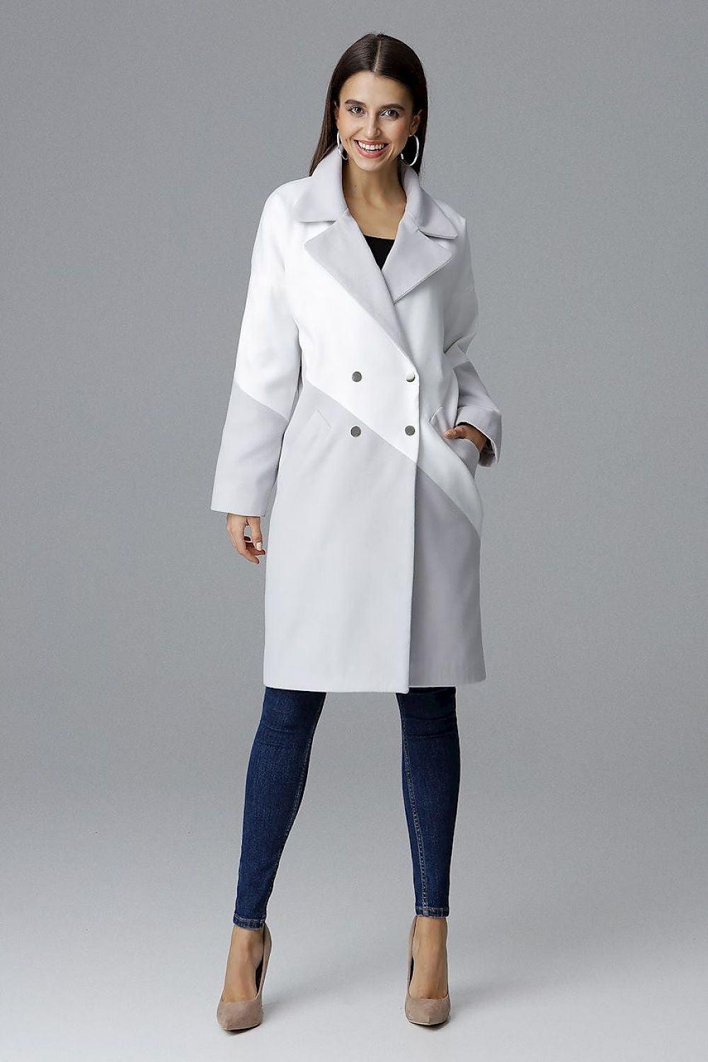 Women’s White Mid-Length Double-Breasted Trench Coat with Notch Lapel - Lovez Aqua© - 