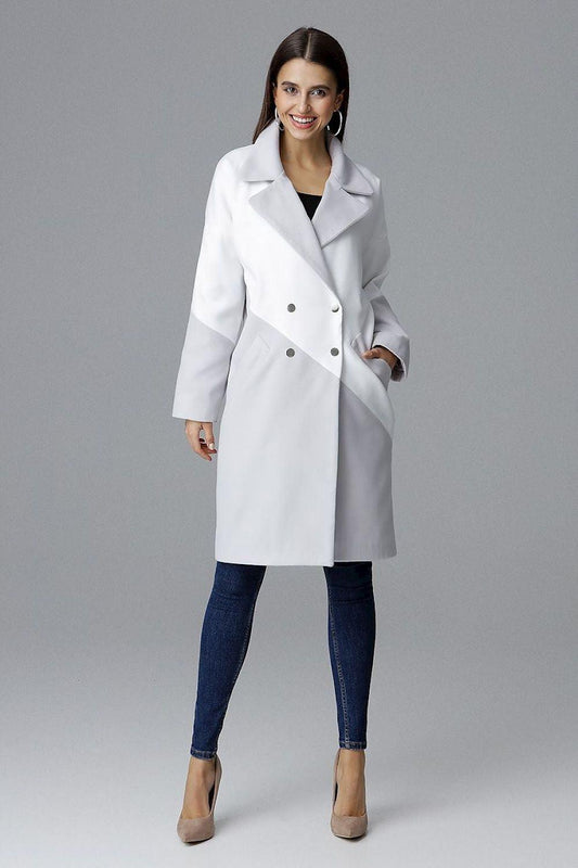 Women’s White Mid-Length Double-Breasted Trench Coat with Notch Lapel - Lovez Aqua© - 