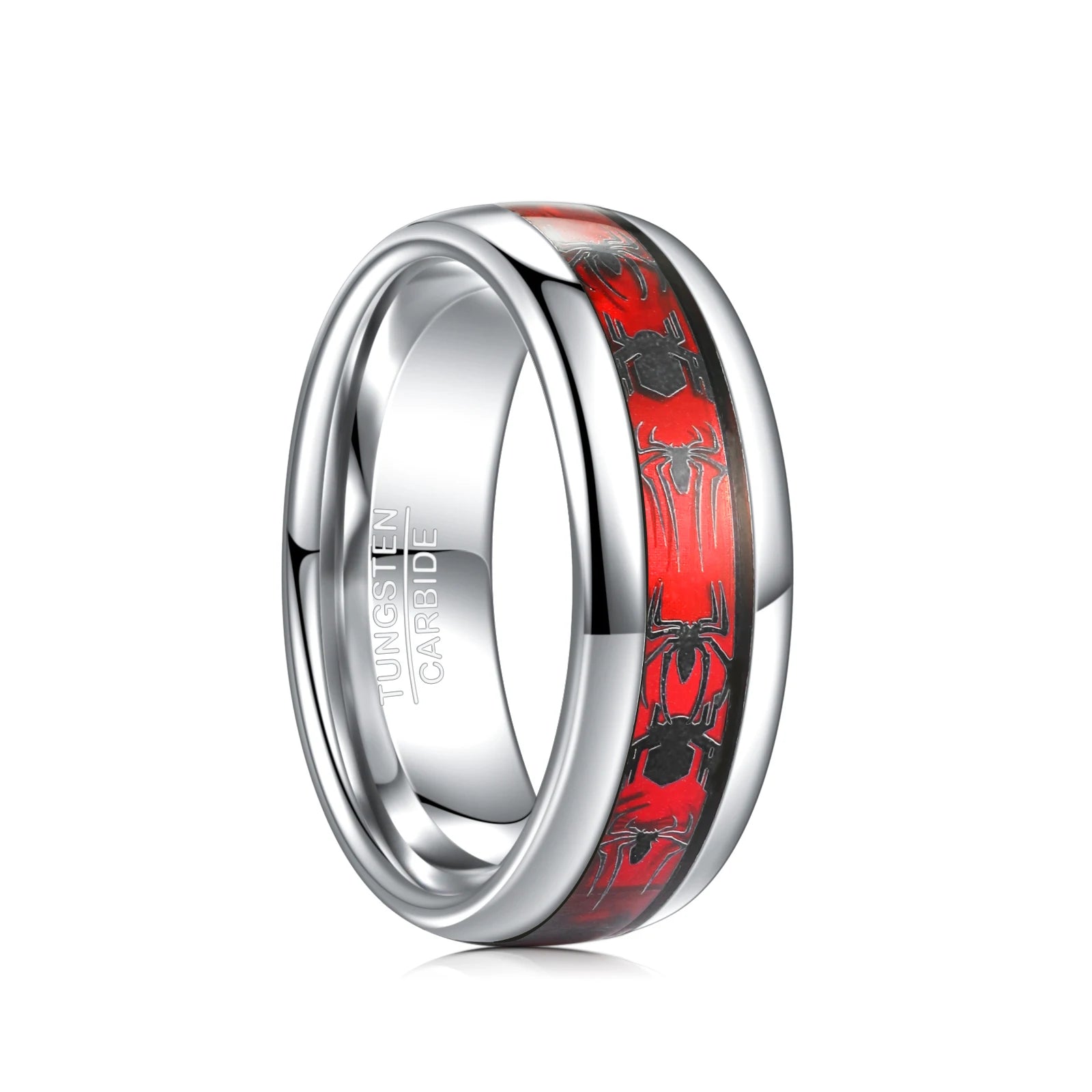 Marvel's Spiderman Men's Spider Motif Inlaid Red Opal Tungsten Band Ring - Disney - Red & Black / 8
