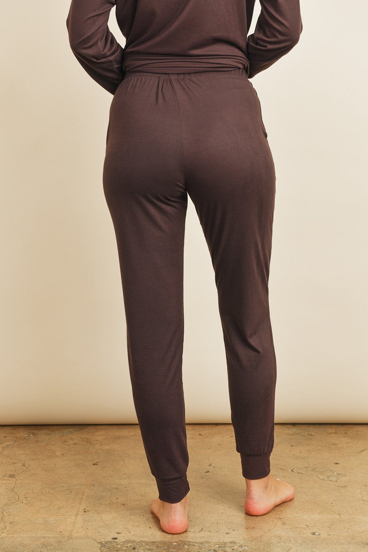 Women's Casual Solid Color Brushed Top & Jogger Bottom Set with Self Tie - Lovez Aqua© - 