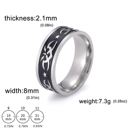 Men's Geometric Engraved Pattern Thick Stainless Steel Band Ring - Lovez Aqua© - Style 28 / 11
