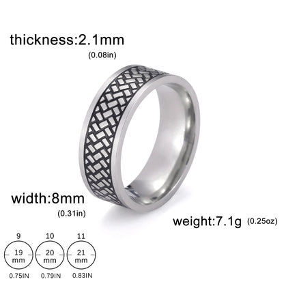 Men's Geometric Engraved Pattern Thick Stainless Steel Band Ring - Lovez Aqua© - Style 18 / 11