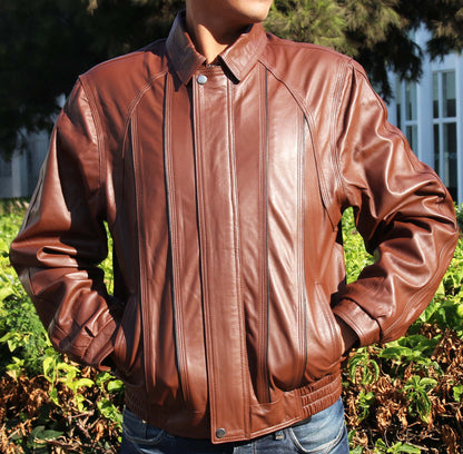 Men's Brown Genuine Lambskin Leather Jacket - Lovez Aqua© - 