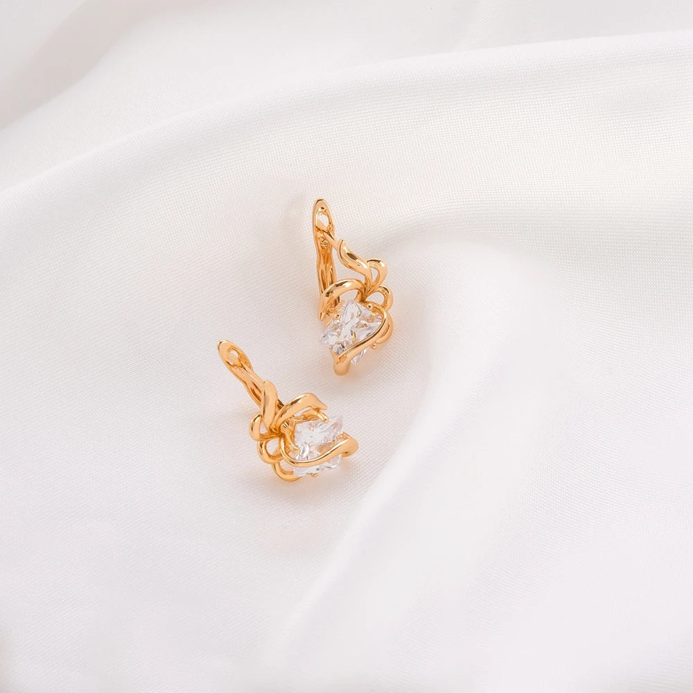 Women's Twisted Gold Stud Earrings with Geometric Cubic Zirconia Rhinestone - Lovez Aqua© - 