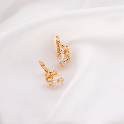 Women's Twisted Gold Stud Earrings with Geometric Cubic Zirconia Rhinestone - Lovez Aqua© - 
