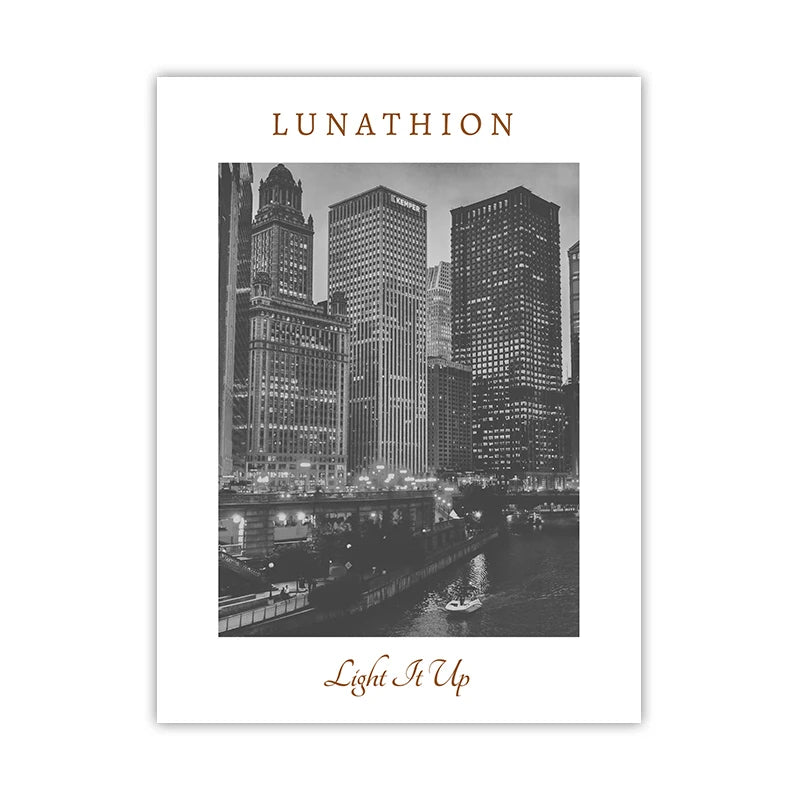 Sarah J Maas ACOTAR, Crescent City & Throne of Glass Landscape Wall Art Print - ACOTAR - Lunathion - Black & White / 50x70 cm No Frame