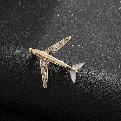 Men's Rhinestone Airplane Brooch Lapel Pin For Suit Jackets - Lovez Aqua© - 