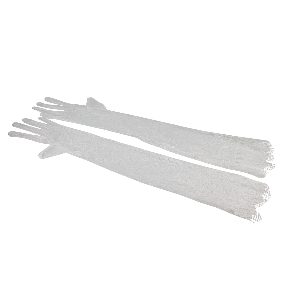 Women's White Long Eyelash Edge Appliquéd Lace Bridal Wedding Gloves - Lovez Aqua© - 