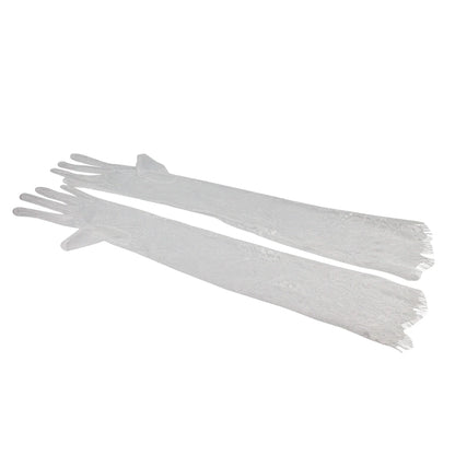 Women's White Long Eyelash Edge Appliquéd Lace Bridal Wedding Gloves - Lovez Aqua© - 