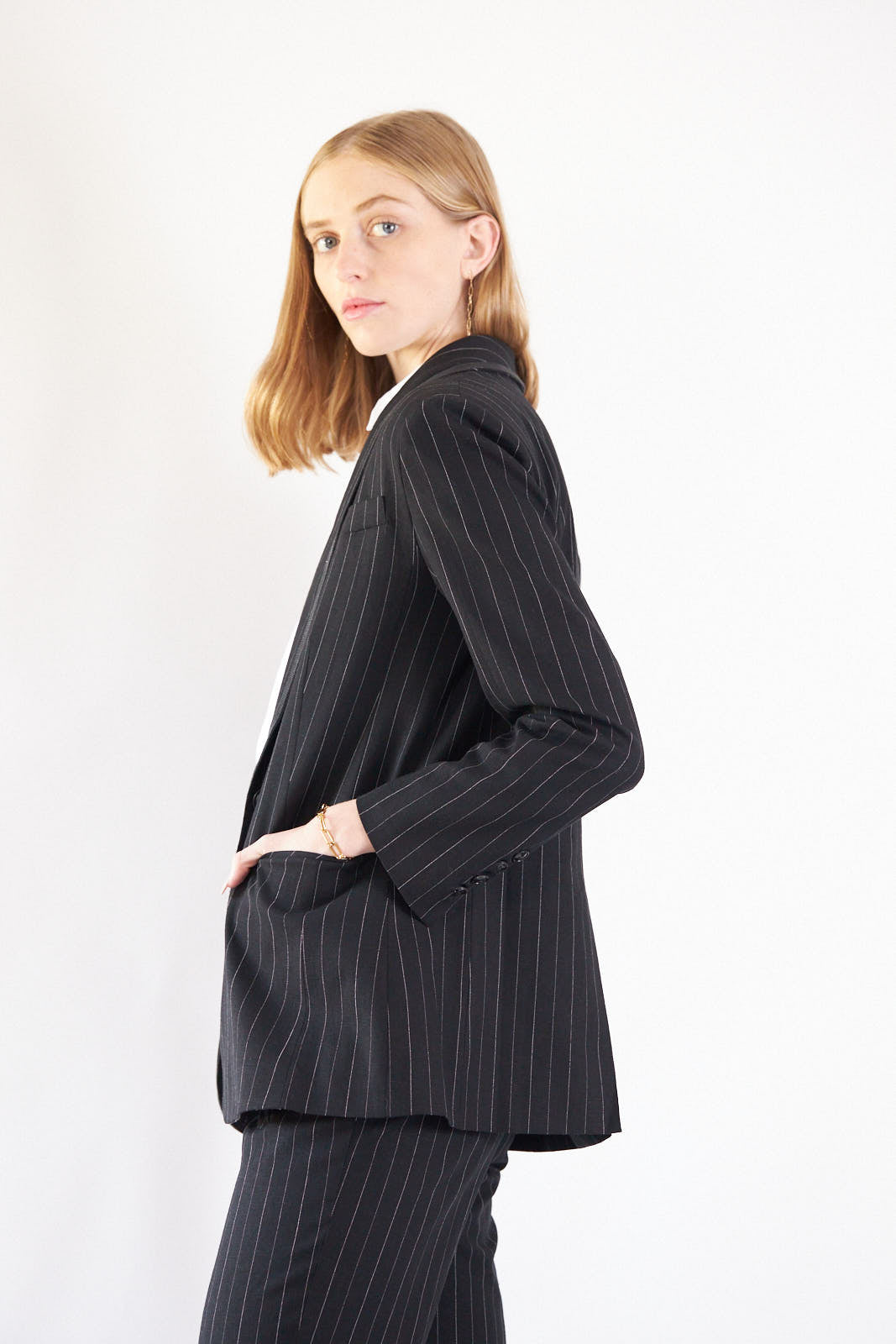 Sleek Women's Classic Black & White Striped Work Suit Jacket Blazer - Lovez Aqua© - 