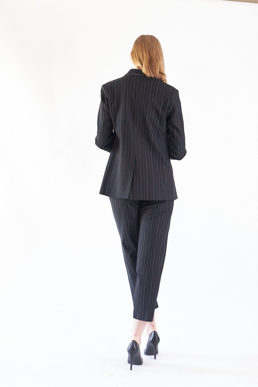 Sleek Women's Classic Black & White Striped Work Suit Jacket Blazer - Lovez Aqua© - 