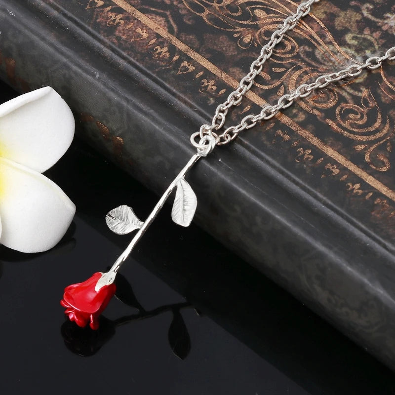 Disney's Beauty & the Beast Women's 3D Enchanted Red Rose Pendant Necklace - Disney - 
