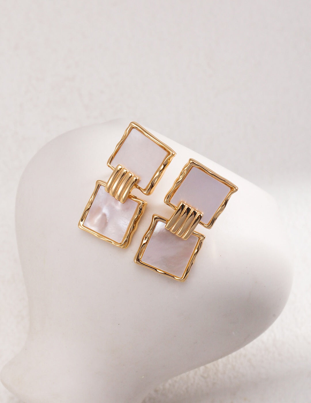 Women's Stylish 18K Gold-Plated Vermeil Square Shell Pendant Dangle Earrings - Lovez Aqua© - 