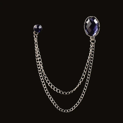 Men's Baroque Rhinestone Classic Chain Link Vintage Lapel Pin Brooch - Lovez Aqua© - Style 17