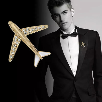 Men's Rhinestone Airplane Brooch Lapel Pin For Suit Jackets - Lovez Aqua© - 