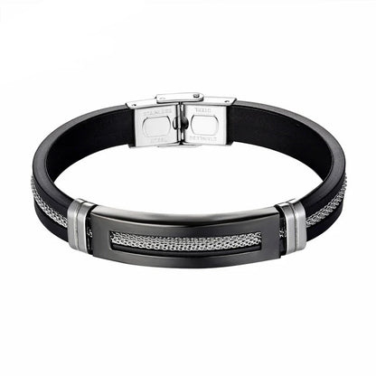 Men's Modern Golden Chain Stainless Steel Geometric Rectangle Bracelet - Lovez Aqua© - Black Bracelets / 17cm
