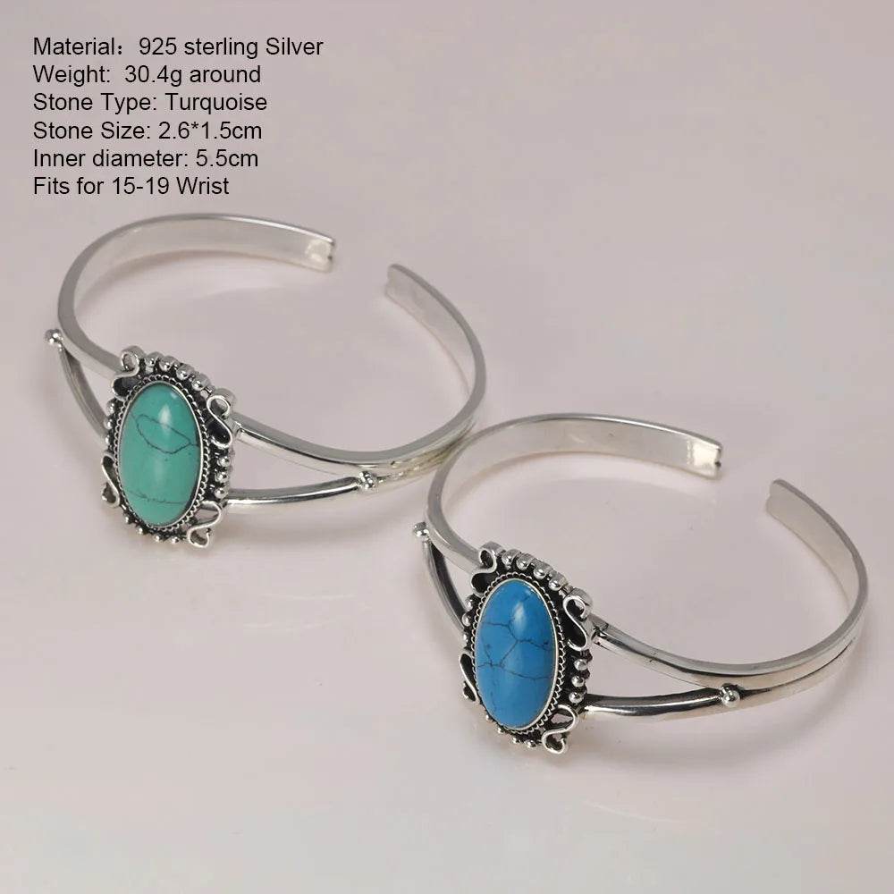 Real S925 Sterling Silver Bella Swan Natural Turquoise Stone Open Cuff Bracelet - Twilight - 