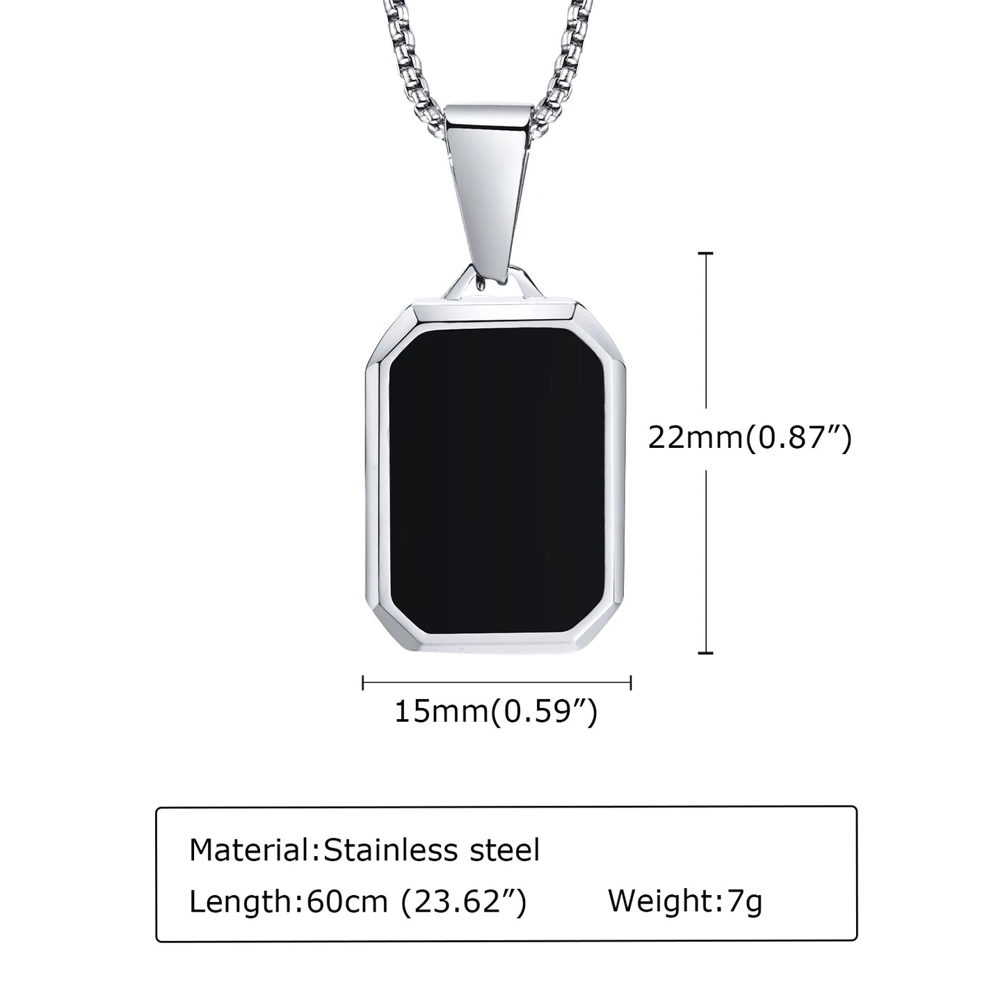 Men's Modern Geometric Stainless Steel Black Onyx Rectangle Necklace - Lovez Aqua© - 