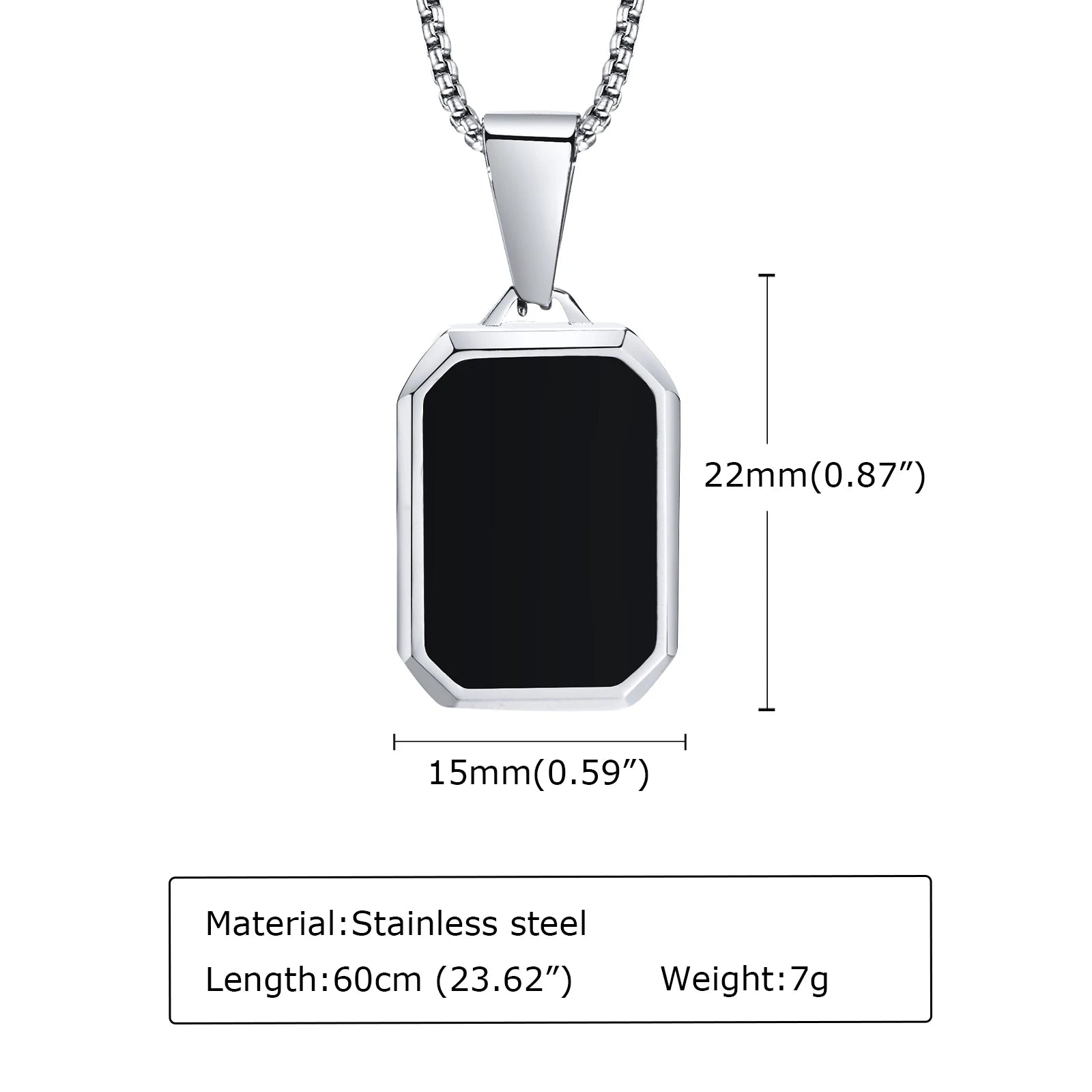 Men's Modern Geometric Stainless Steel Black Onyx Rectangle Necklace - Lovez Aqua© - 