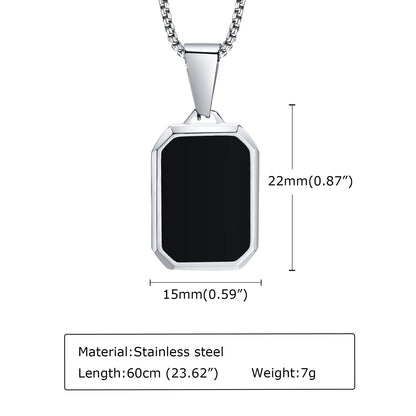 Men's Modern Geometric Stainless Steel Black Onyx Rectangle Necklace - Lovez Aqua© - 